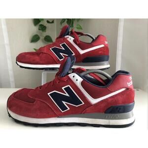New Balance 574 Mens 10.5 D Suede Shoes Red Low Sneaker Running Athletic P9